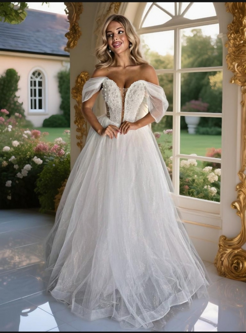 Свадебное платье Королева  а-силуэт (принцесса) айвори, из фатина, длинное, в пол, пышное, фото, коллекция 2026