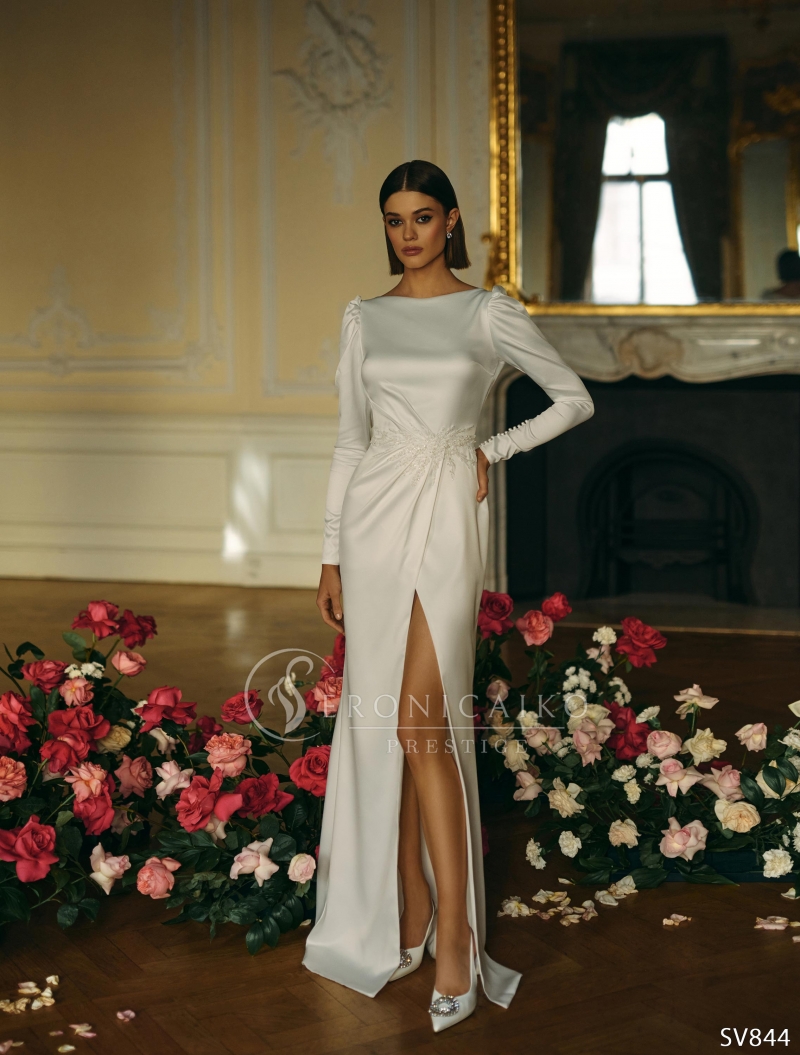 Свадебное платье Diana годе (русалка) белое, из атласа, закрытое, длинное, в пол, фото, коллекция 2025 Свадебное платье Diana годе (русалка) белое, из атласа, закрытое, длинное, в пол, фото, коллекция 2025